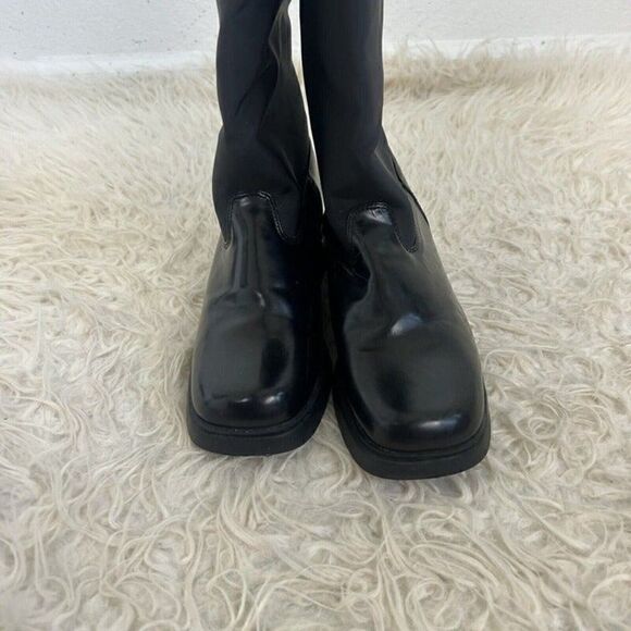 Bootalinos Vintage Women's Midcalf Black Block Heel Boots Leather Canvas Sz 7.5 - Picture 7 of 12